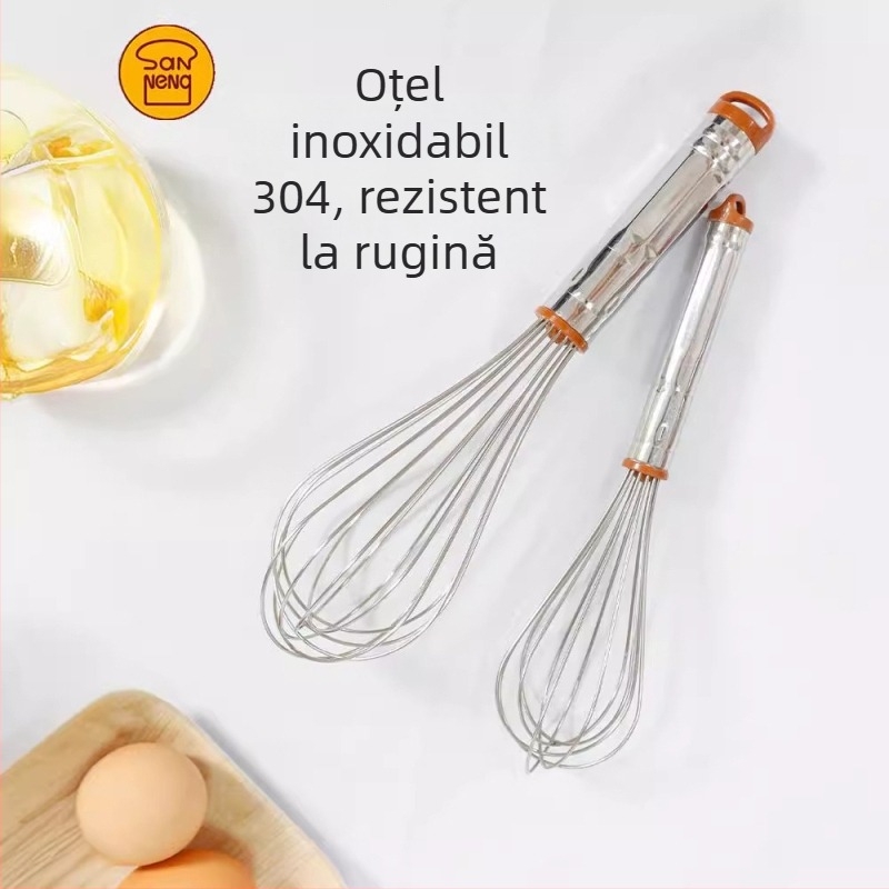 Sanneng SN4883 din oțel inoxidabil, 8/10 inci beatător manual pentru ouă – uz casnic