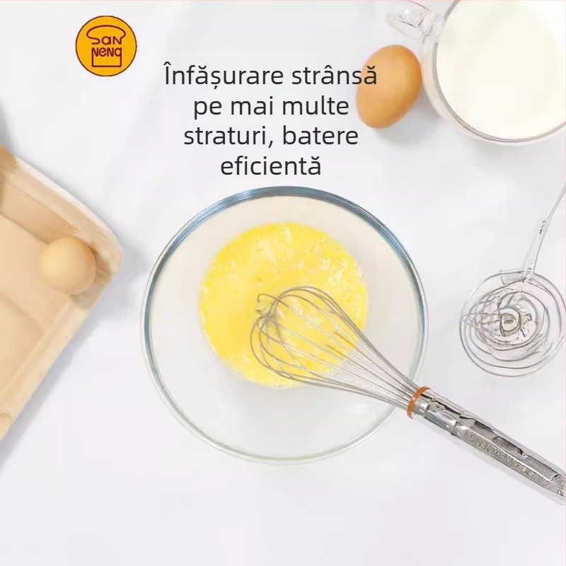 Sanneng SN4883 din oțel inoxidabil, 8/10 inci beatător manual pentru ouă – uz casnic