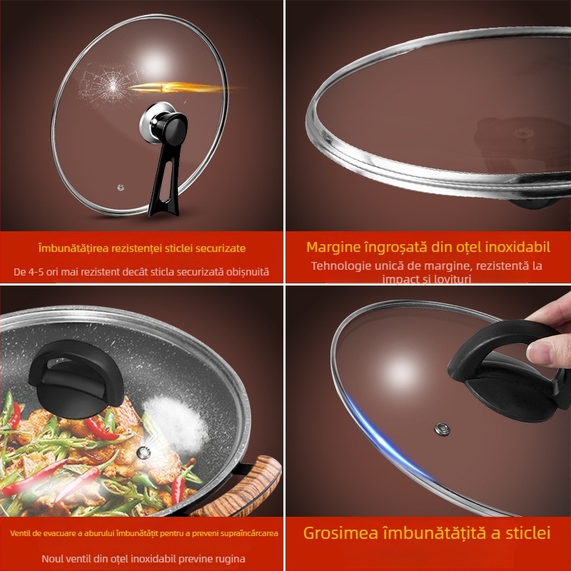Capac de oală din sticlă temperată, transparent, rezistent la temperaturi ridicate, din oțel inoxidabil, formă rotundă