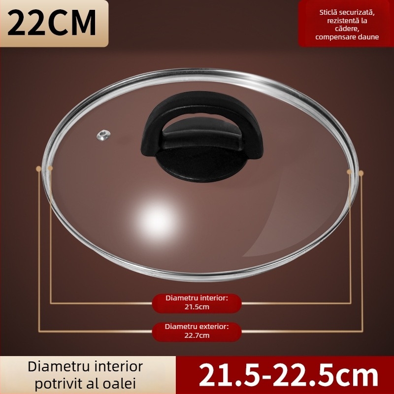Capac de oală din sticlă temperată, transparent, rezistent la temperaturi ridicate, din oțel inoxidabil, formă rotundă