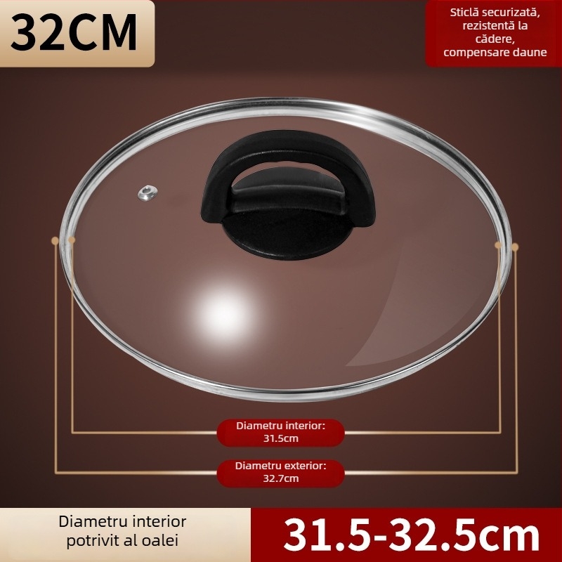 Capac de oală din sticlă temperată, transparent, rezistent la temperaturi ridicate, din oțel inoxidabil, formă rotundă