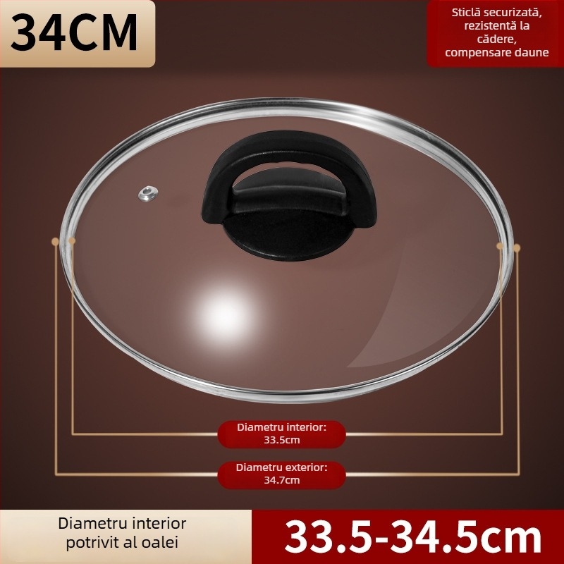 Capac de oală din sticlă temperată, transparent, rezistent la temperaturi ridicate, din oțel inoxidabil, formă rotundă