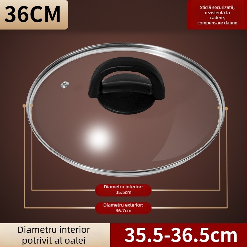 Capac de oală din sticlă temperată, transparent, rezistent la temperaturi ridicate, din oțel inoxidabil, formă rotundă