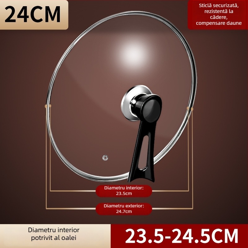 Capac de oală din sticlă temperată, transparent, rezistent la temperaturi ridicate, din oțel inoxidabil, formă rotundă
