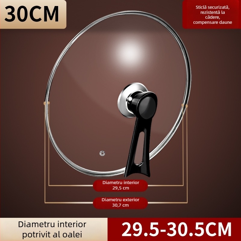 Capac de oală din sticlă temperată, transparent, rezistent la temperaturi ridicate, din oțel inoxidabil, formă rotundă