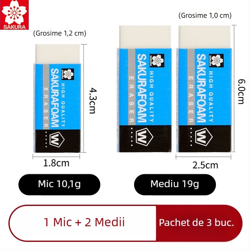 Radieră cu design Sakura Japoneză – ultra-curată, fără resturi, pentru artă și desene ale elevilor din învățământ primar