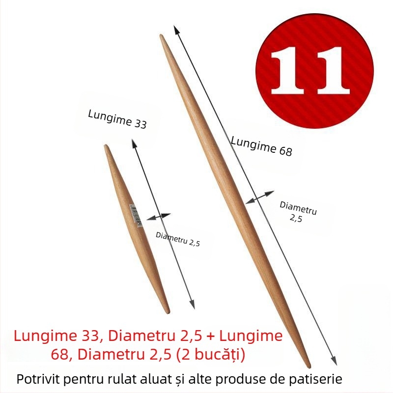 Rulou pentru aluat cu capete ascuțite, dublu, îngroșat
