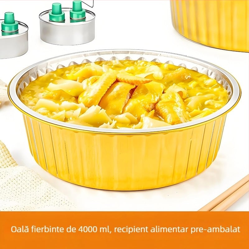 Tavă rotundă din folie de aluminiu pentru copt, 280×83 mm, 4000 ml, rezistentă la temperaturi înalte, antiaderent