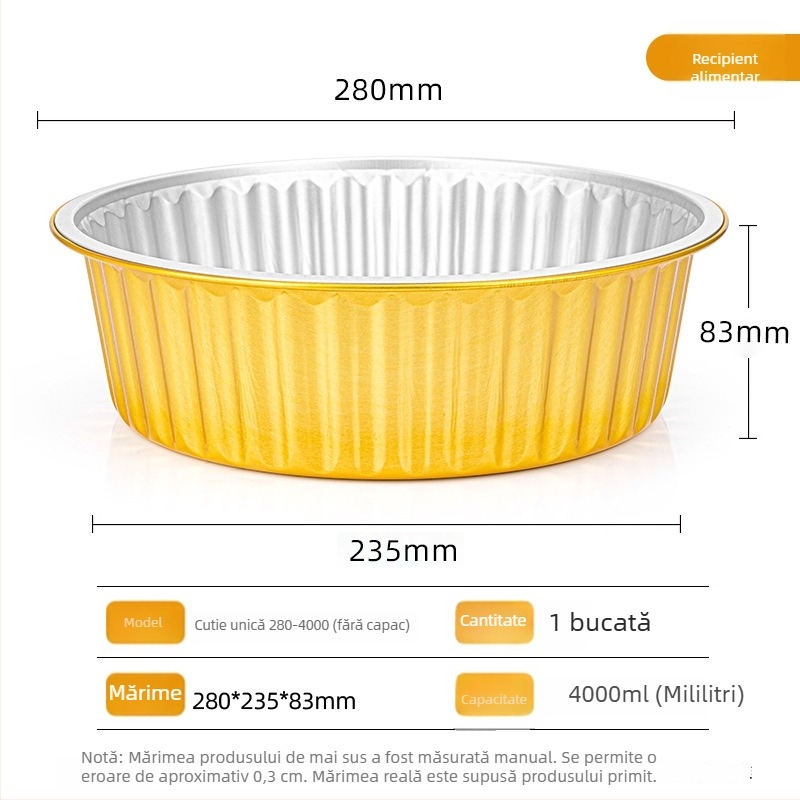 Tavă rotundă din folie de aluminiu pentru copt, 280×83 mm, 4000 ml, rezistentă la temperaturi înalte, antiaderent
