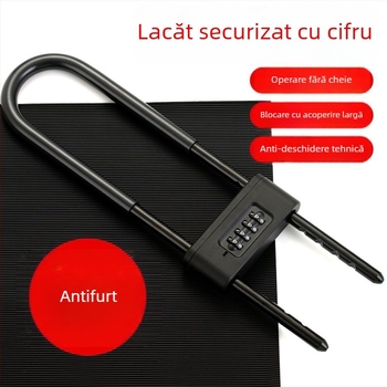 Încuietoare în formă de U cu parolă pentru uși din sticlă – ușă de magazin cu două uși, anti-furt, mâner, oțel inoxidabil