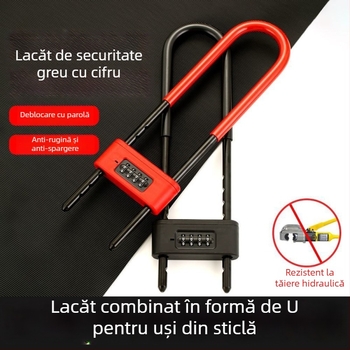 Încuietoare în formă de U cu parolă pentru uși din sticlă – ușă de magazin cu două uși, anti-furt, mâner, oțel inoxidabil