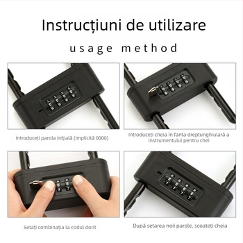 Încuietoare în formă de U cu parolă pentru uși din sticlă – ușă de magazin cu două uși, anti-furt, mâner, oțel inoxidabil