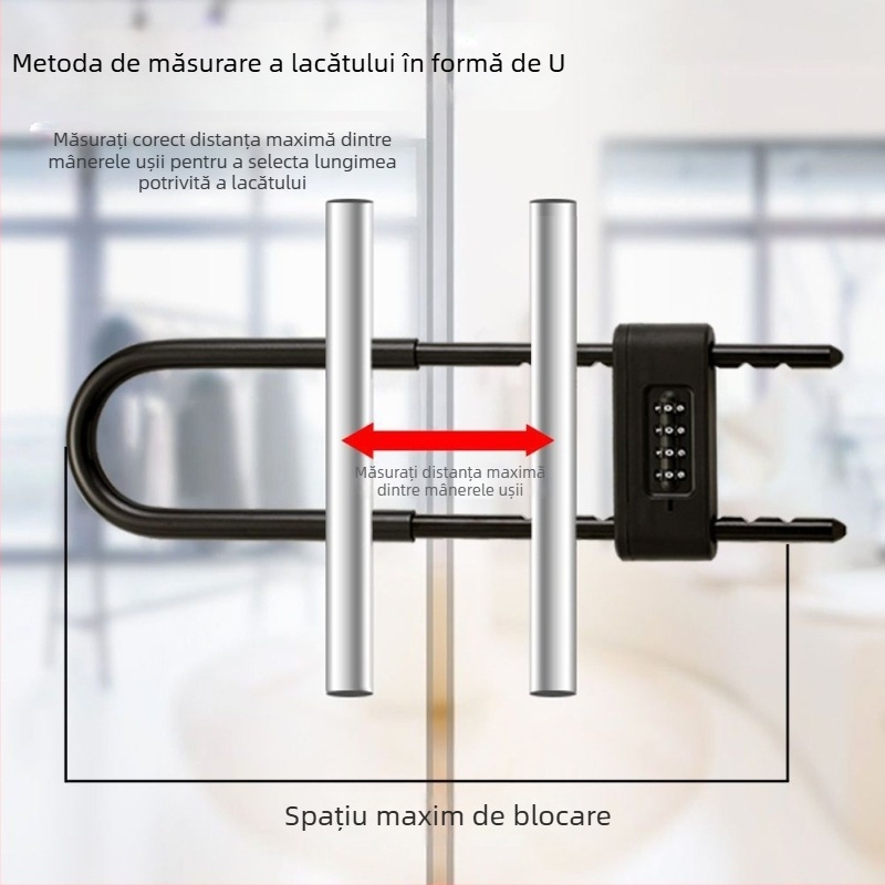 Încuietoare în formă de U cu parolă pentru uși din sticlă – ușă de magazin cu două uși, anti-furt, mâner, oțel inoxidabil