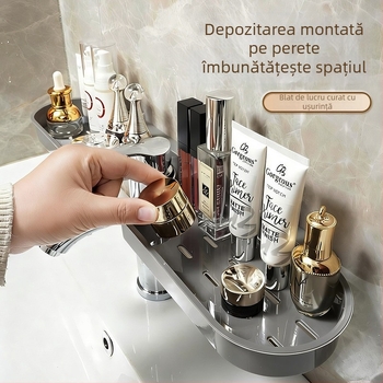 Raft de baie montat pe perete, fără găuri, pentru chiuvetă, oglindă și robinet
