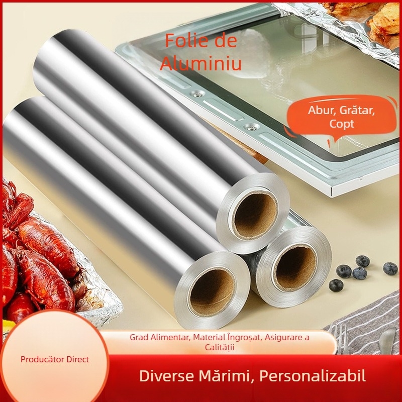 Role groase de folie de aluminiu pentru cuptor – rezistente la temperaturi înalte, pentru cuptor, air fryer, coacere și grilare (rolă mare)
