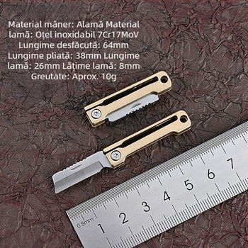Briceag mini din alamă, lamă ascuțită, deschizător portabil de pachete, breloc, de buzunar, instrument de autoapărare
