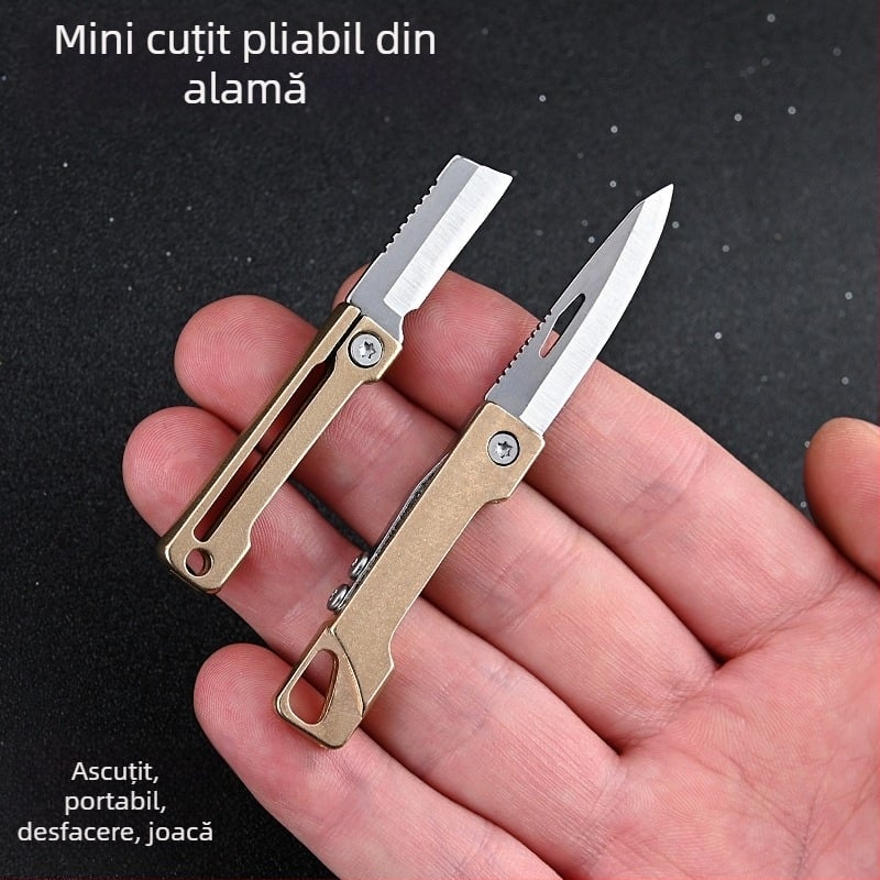 Briceag mini din alamă, lamă ascuțită, deschizător portabil de pachete, breloc, de buzunar, instrument de autoapărare