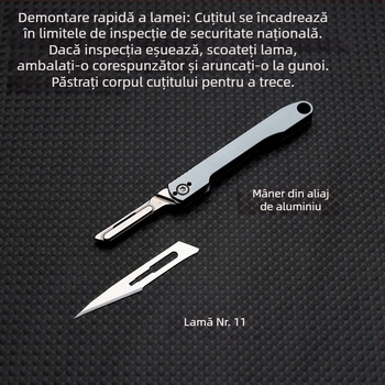 Nr. 11 Cuțit universal din aliaj de aluminiu, lamă pentru hârtie, mini cuțit pliant, lamă înlocuibilă, breloc portabil, cuțit pentru despachetare