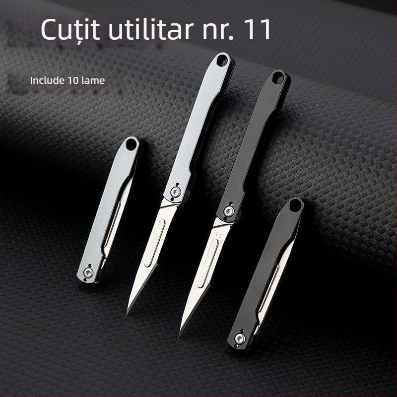 Nr. 11 Cuțit universal din aliaj de aluminiu, lamă pentru hârtie, mini cuțit pliant, lamă înlocuibilă, breloc portabil, cuțit pentru despachetare