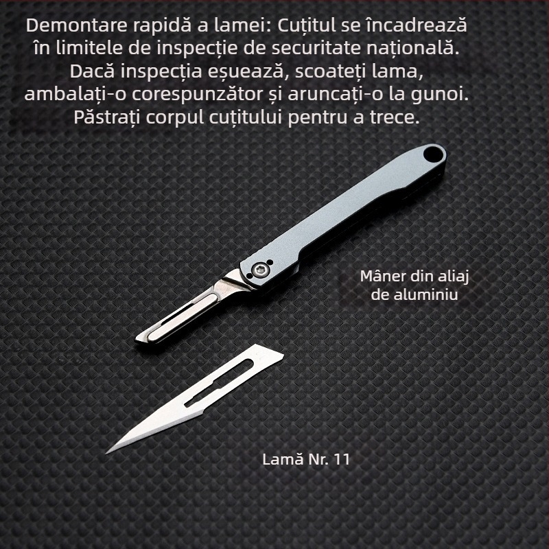 Nr. 11 Cuțit universal din aliaj de aluminiu, lamă pentru hârtie, mini cuțit pliant, lamă înlocuibilă, breloc portabil, cuțit pentru despachetare