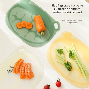 Placă de tăiere de uz casnic, placă pentru fructe și legume pentru copii, portabilă, cu două fețe, în stil desen animat, antibacteriană și rezistentă la mucegai, TPU