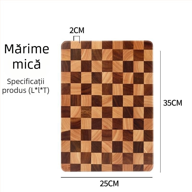 Placă de tăiere din lemn de acacia, cu model în checkerboard, rezistentă la mucegai și fisuri, lemn masiv pentru bucătărie