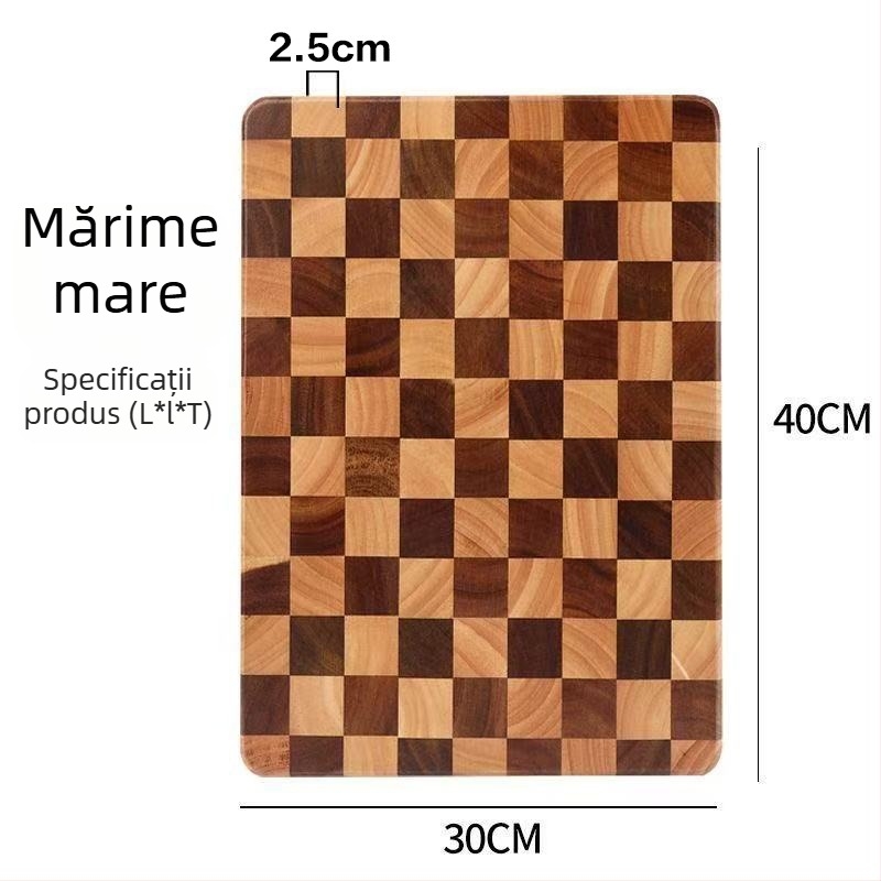 Placă de tăiere din lemn de acacia, cu model în checkerboard, rezistentă la mucegai și fisuri, lemn masiv pentru bucătărie