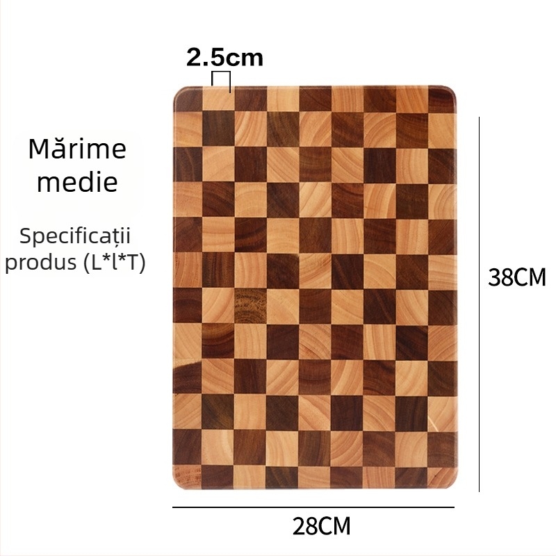 Placă de tăiere din lemn de acacia, cu model în checkerboard, rezistentă la mucegai și fisuri, lemn masiv pentru bucătărie