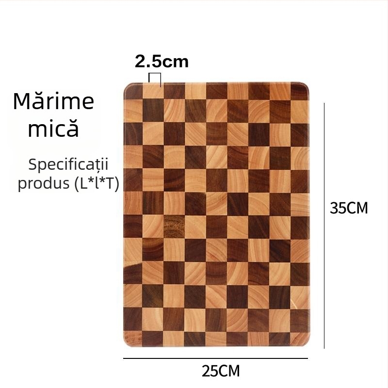 Placă de tăiere din lemn de acacia, cu model în checkerboard, rezistentă la mucegai și fisuri, lemn masiv pentru bucătărie