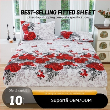 Set floral din trei piese: cearșaf cu elastic, fețe de pernă și protecție pentru saltea anti-murdărie, potrivit pentru pat de 1,5 m