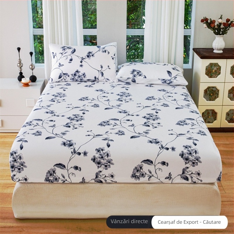 Set floral din trei piese: cearșaf cu elastic, fețe de pernă și protecție pentru saltea anti-murdărie, potrivit pentru pat de 1,5 m