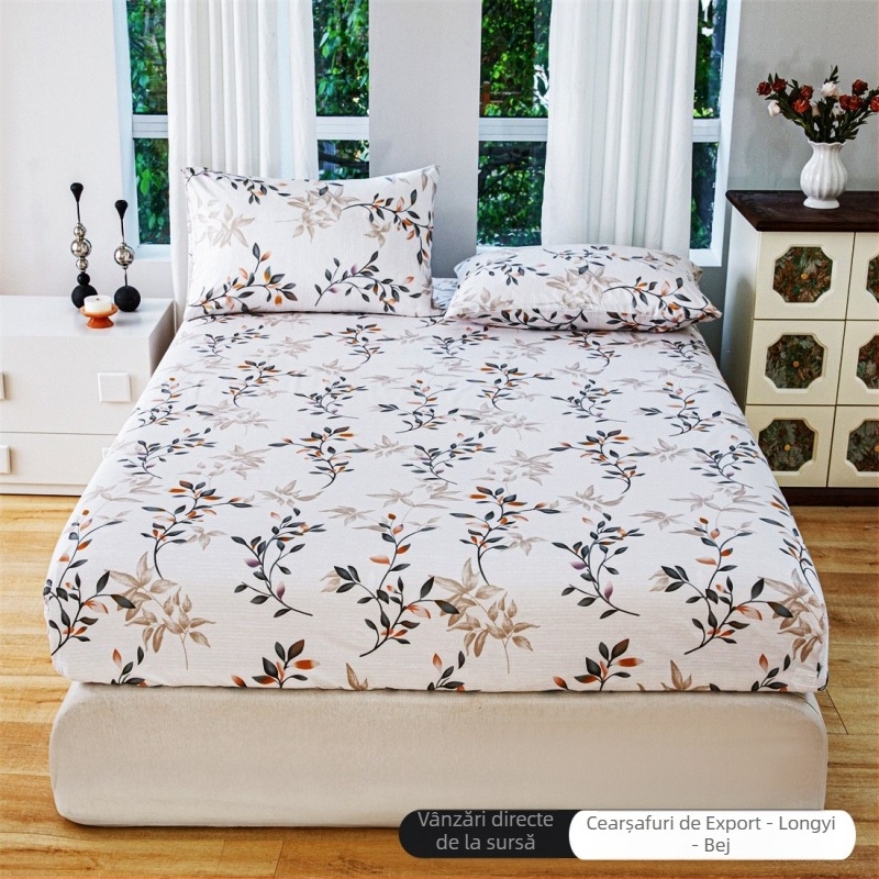 Set floral din trei piese: cearșaf cu elastic, fețe de pernă și protecție pentru saltea anti-murdărie, potrivit pentru pat de 1,5 m