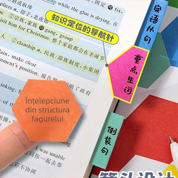 Etichete index hexagonale colorate cu margine lipicioasă, marcaje și notițe pentru elevi