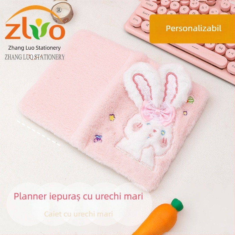 Ins-Style caiet pluș cu iepure cu urechi mari, planificator drăguț, 200–300 pagini