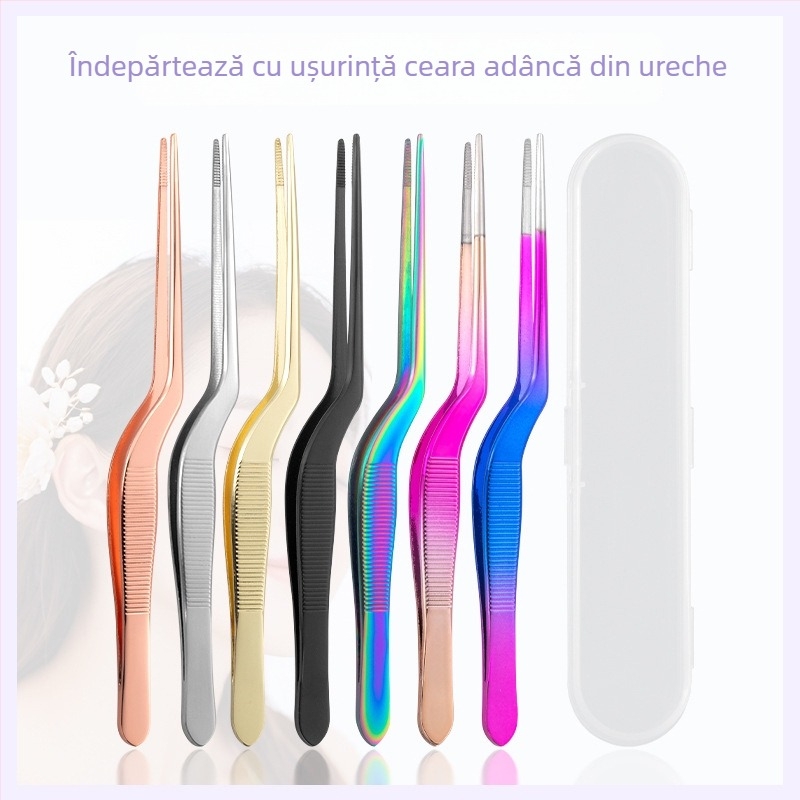 Set profesional pentru curățarea urechilor: pensete din oțel inoxidabil, clipsuri pentru urechi și linguriță pentru urechi, cu dinți în formă de crocodil, pentru copii și adulți