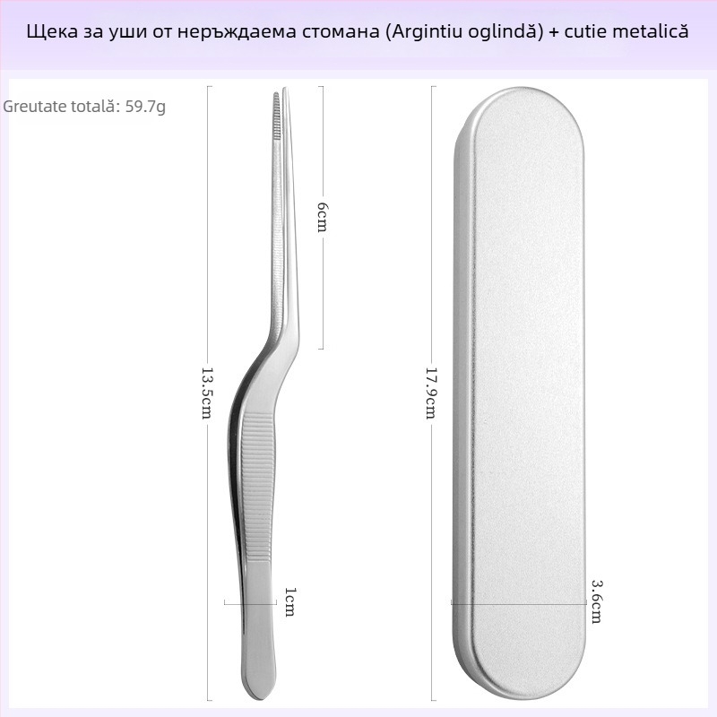 Set profesional pentru curățarea urechilor: pensete din oțel inoxidabil, clipsuri pentru urechi și linguriță pentru urechi, cu dinți în formă de crocodil, pentru copii și adulți