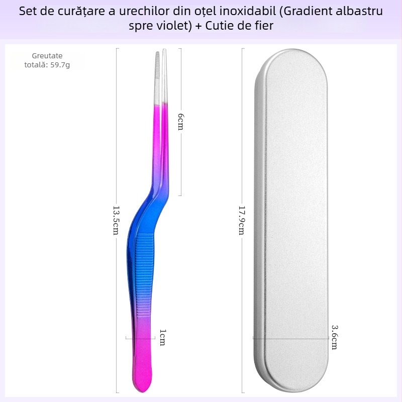 Set profesional pentru curățarea urechilor: pensete din oțel inoxidabil, clipsuri pentru urechi și linguriță pentru urechi, cu dinți în formă de crocodil, pentru copii și adulți