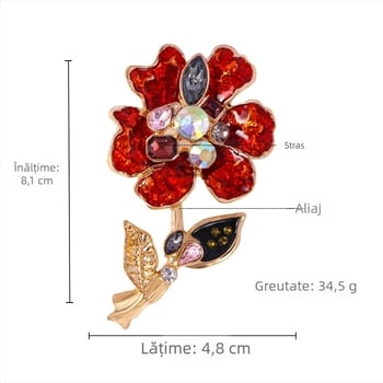 Broșă vintage cu floare, încrustată cu diamante și email, accesoriu pentru hainele femeilor