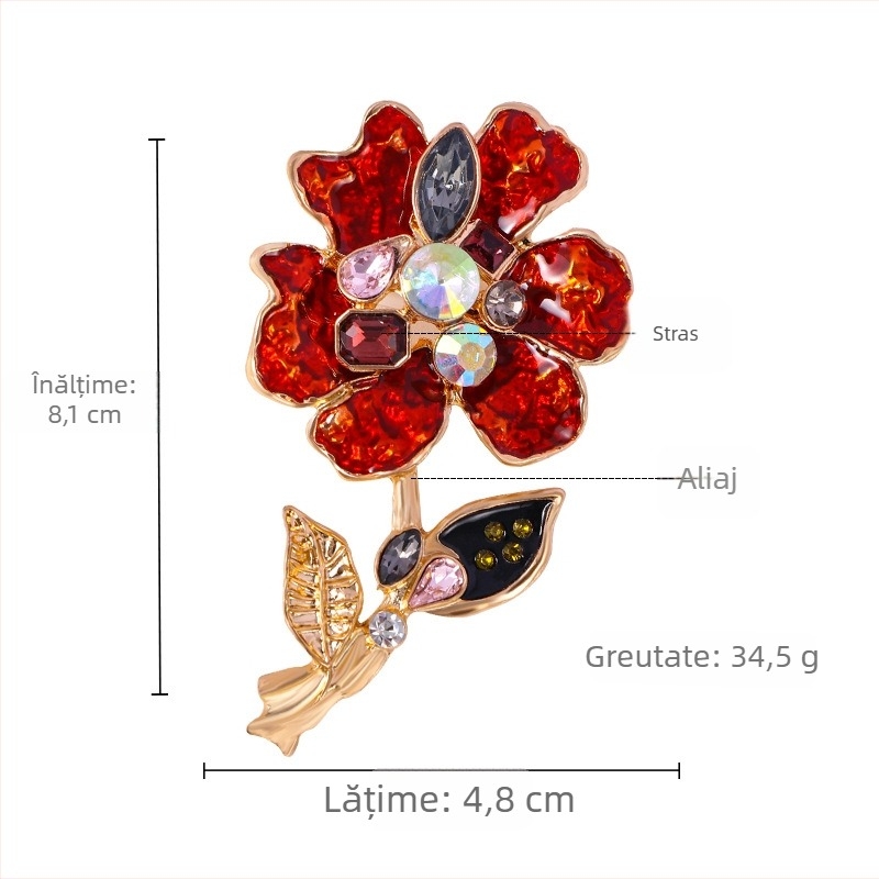Broșă vintage cu floare, încrustată cu diamante și email, accesoriu pentru hainele femeilor