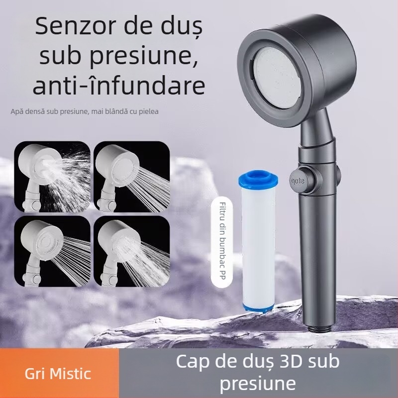 Duș manual cu filtru, presiune sporită și protecție împotriva înfundării
