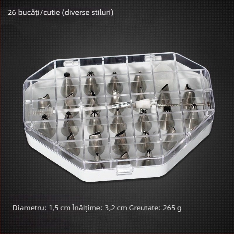 Set de duze pentru decorare prăjituri din oțel inoxidabil 304, cu pungă pentru decorare și instrumente de copt
