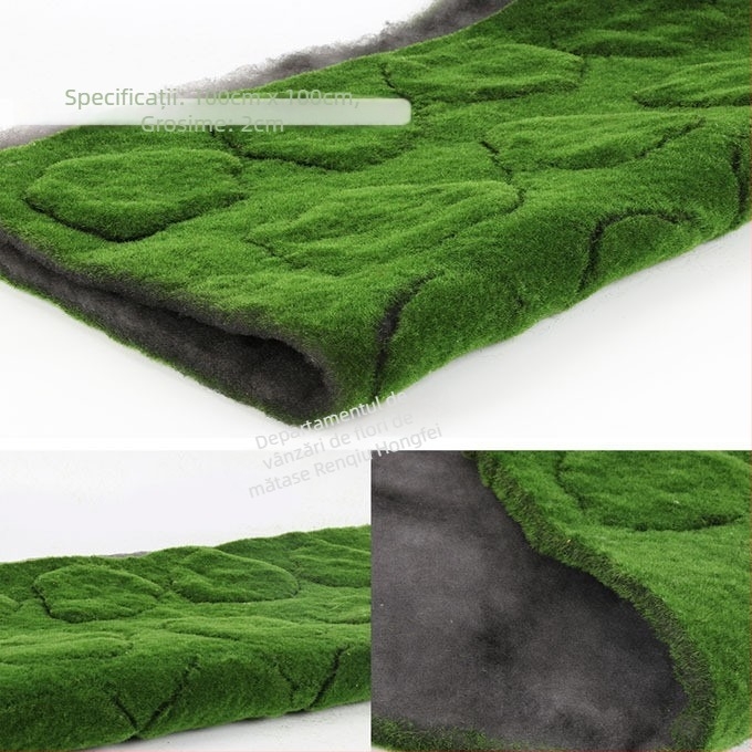 Perete din mușchi artificial cu textură de piatră, plante decorative artificiale, gazon sintetic pentru vitrine și ședințe foto, înălțime 1 m.