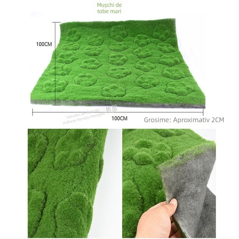 Perete din mușchi artificial cu textură de piatră, plante decorative artificiale, gazon sintetic pentru vitrine și ședințe foto, înălțime 1 m.