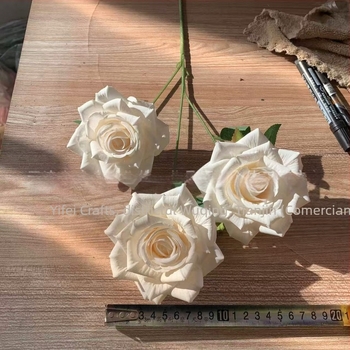 Trandafiri mocha din satin cu trei capete, flori artificiale pentru decor de nuntă