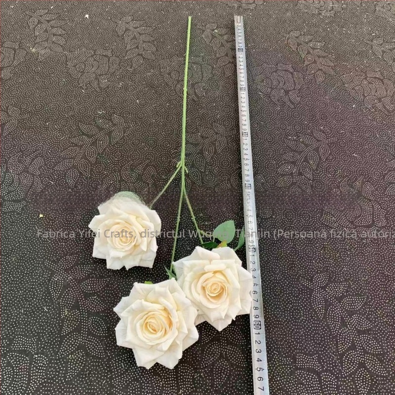 Trandafiri mocha din satin cu trei capete, flori artificiale pentru decor de nuntă