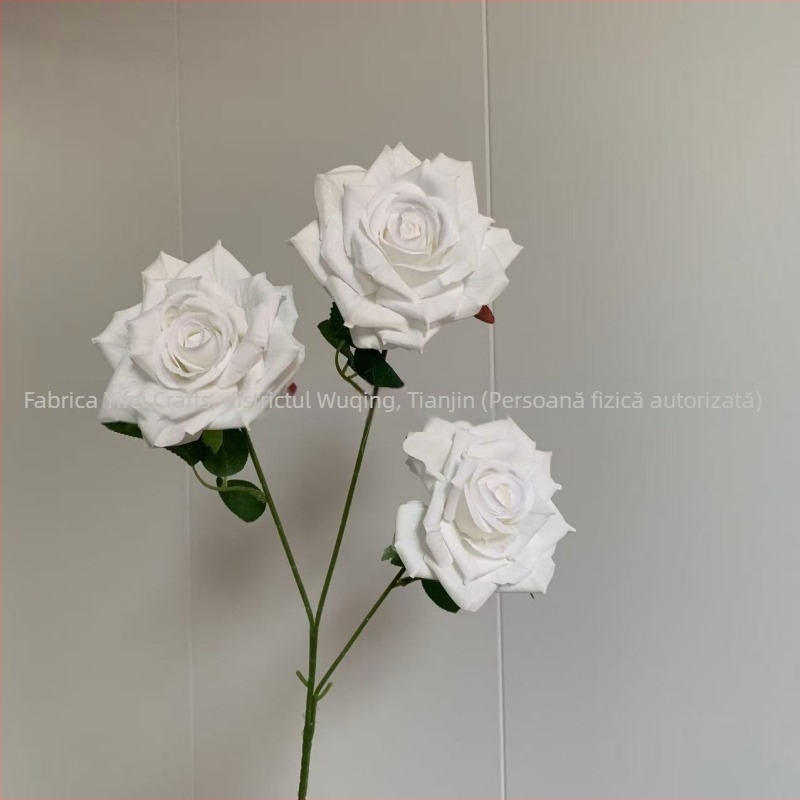 Trandafiri mocha din satin cu trei capete, flori artificiale pentru decor de nuntă