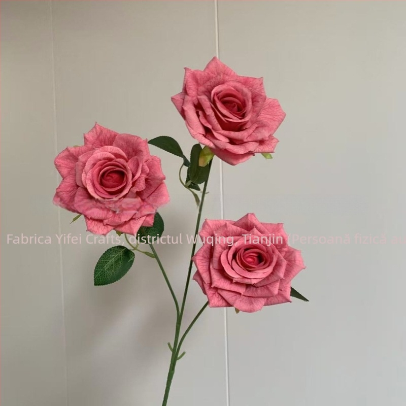 Trandafiri mocha din satin cu trei capete, flori artificiale pentru decor de nuntă