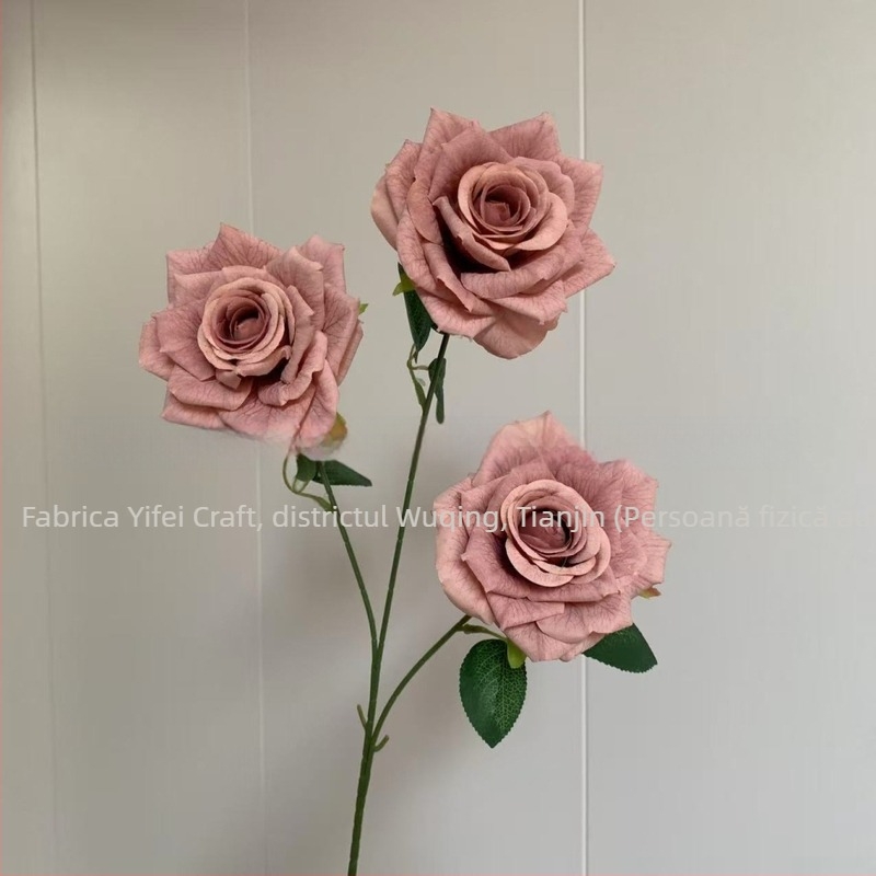Trandafiri mocha din satin cu trei capete, flori artificiale pentru decor de nuntă