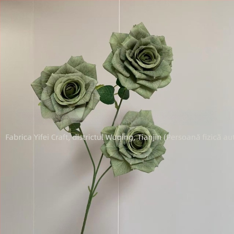 Trandafiri mocha din satin cu trei capete, flori artificiale pentru decor de nuntă