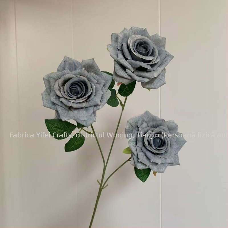Trandafiri mocha din satin cu trei capete, flori artificiale pentru decor de nuntă